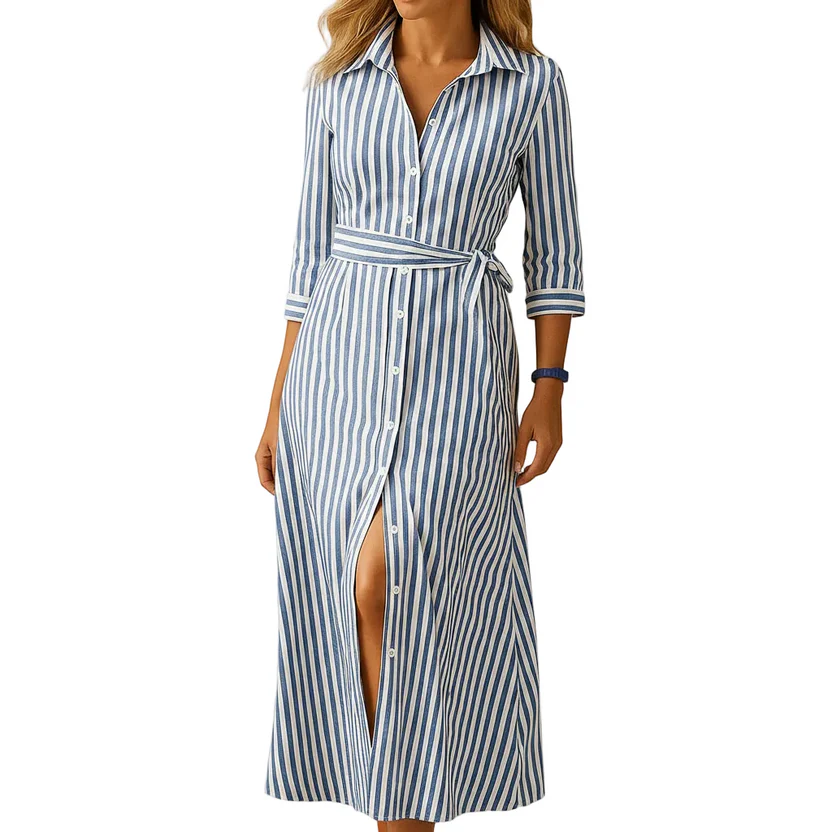Women's loose-fit long summer dress with short sleeves and breathable fabric, perfect for casual outings, vacations, and everyday wear.