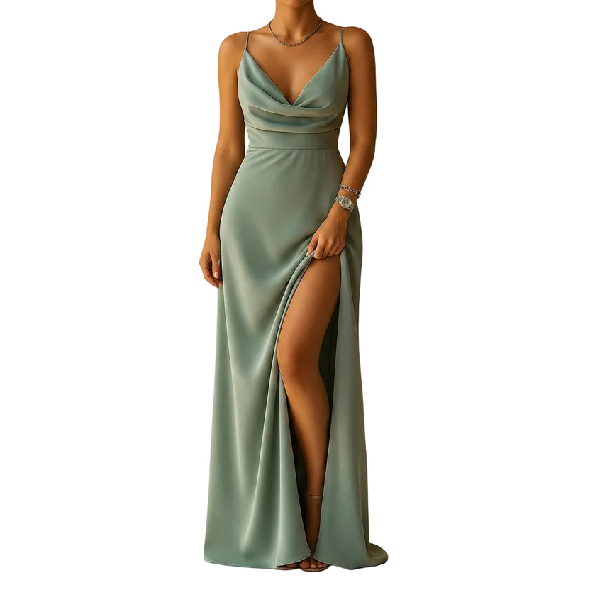 Women's elegant V-neck maxi dress with a flowing silhouette and ankle-length design, perfect for weddings, galas, and formal evening events.